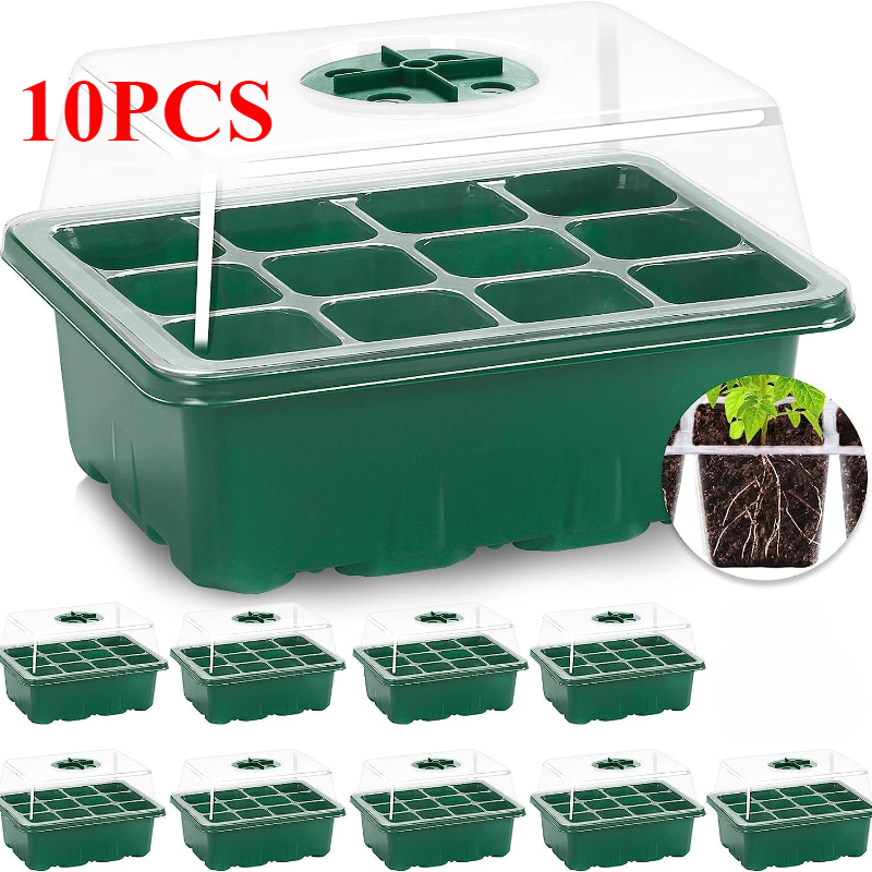 Dome Propagation Kit - 10 個の苗トレイ種子スターターキットミニプロパゲーター植物成長キット、湿度ベントドームと種子開始用のベース付き