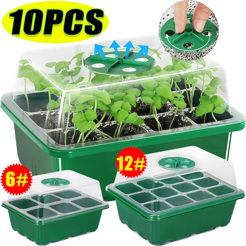 Dome Propagation Kit - 6/12グリッド育苗トレイ、種まきキット、湿度調整可能なドームベース温室ミニプロパゲーター、種子用