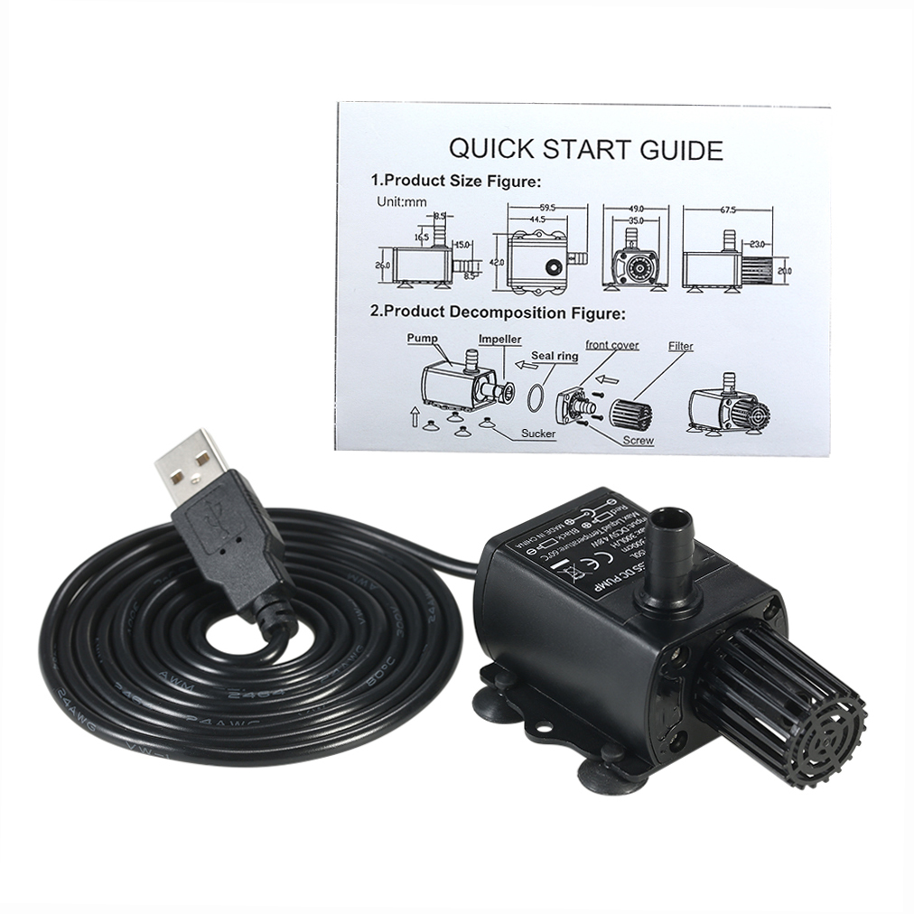 超静音ミニ USB DC5V 4.8 ワット 300L/H  - Water Pump Submersible Mini のレビューと価格