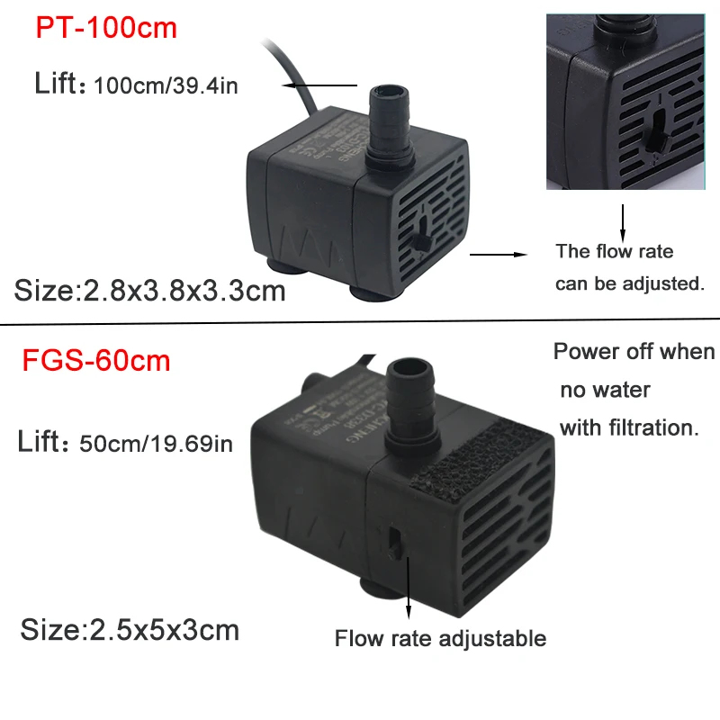 USB水槽用水中ポンプ、5V 5Wミニ調整可能流量フィルター - Water Pump Submersible Mini のレビューと価格
